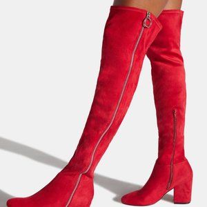 Novia Fire Engine Red Thigh High Boots